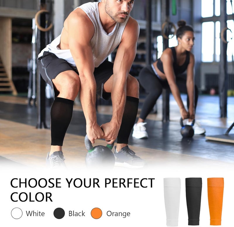 panthra 3 Pairs Calf Compression Sleeve, Footless Compression Socks, Comes with 3 Pairs of Sleeves, Suitable for Runners, Football Players and Cyclists Unisex (Black, White, Orange, One Size) - Image 5